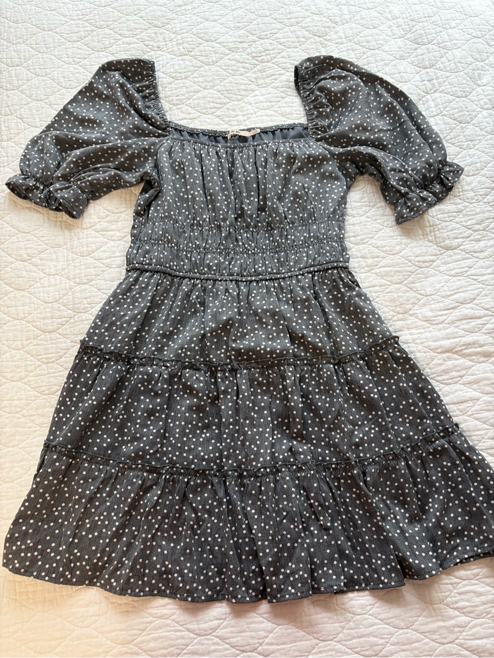 Francesca’s Gray and White Polka Dot Dress